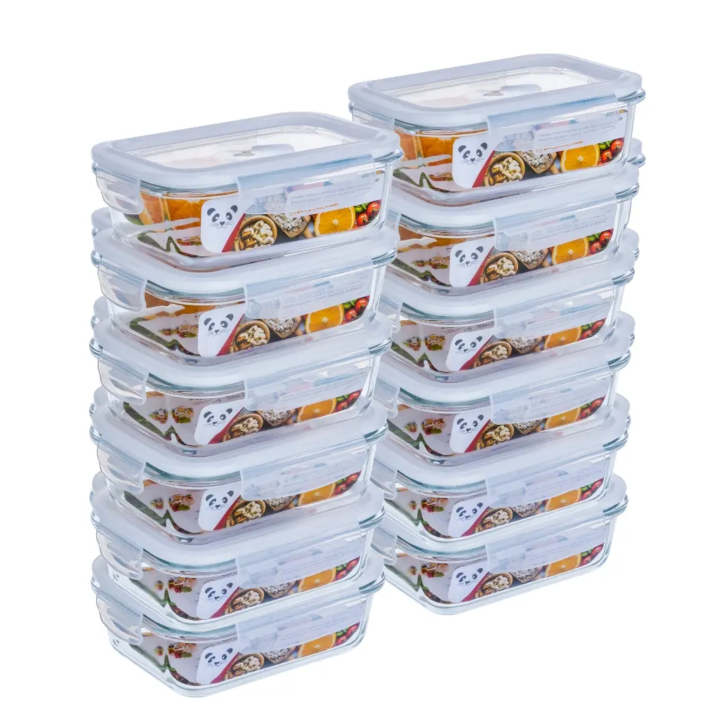 Kit Potes Herméticos Alimentos Marmita Fitness vidro Retangular 640ml / 370ml - GP Home